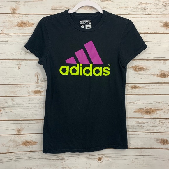 adidas Tops - Women’s Adidas Go To Tee Black Pink Green S